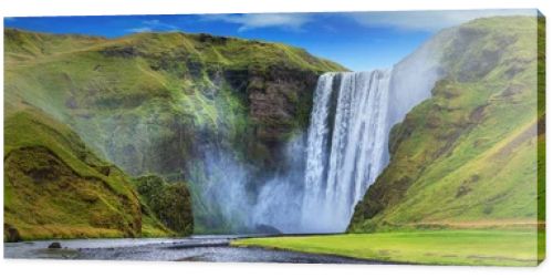 Ganeral view of the Seljalandsfoss falls, Iceland. Panorama