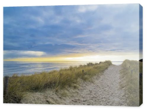 Footpath in the dunes during sunset