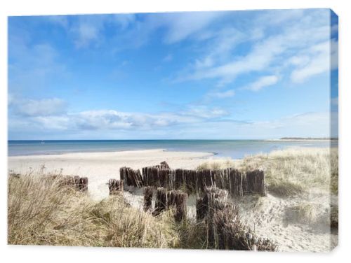 Baltic sea dunes over blue coastline background in Northern Germany