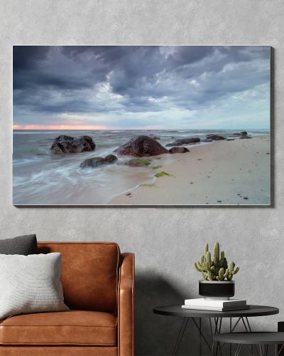 Natural landscape from the sea on a cloudy windy day.