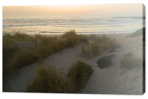 Drone top down view of a stone breakwater and turquoise sea in Galicia