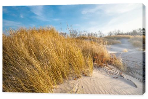 Sunset on the beach, Baltic Sea in Kolobrzeg, Poland.