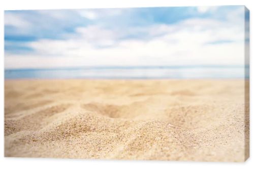 Tropical summer sand beach and bokeh sun light on sea background, copy space.