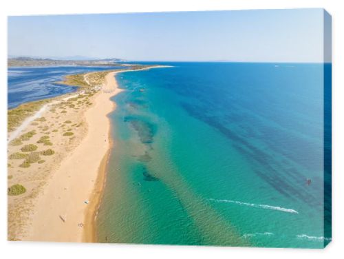 Aerial drone view of Halikounas Beach and Lake Korission, Corfu island, Ionian Sea, Greece