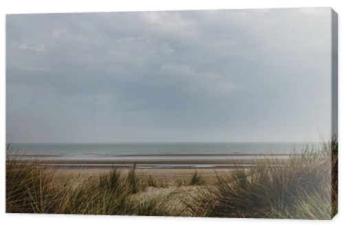 dramatic shot of sandy seashore on cloudy day, Bray Dunes, France