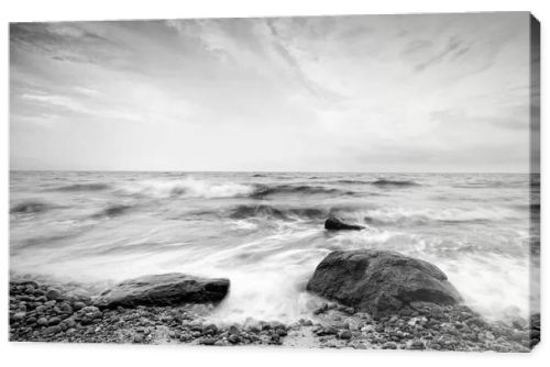 Natural landscape from the sea on a cloudy windy day.