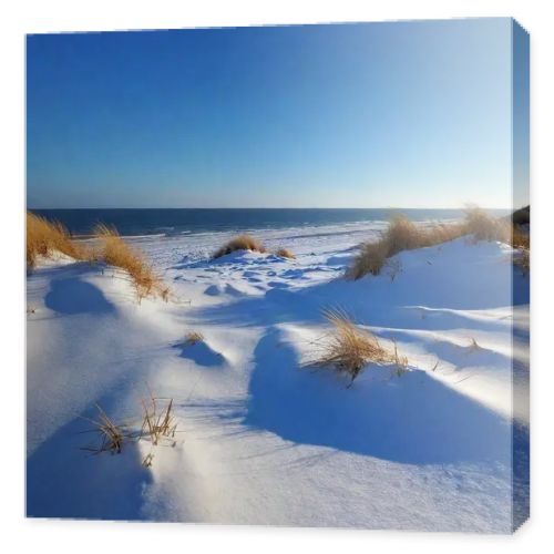 snow, dunes, north sea, blue sky, winter