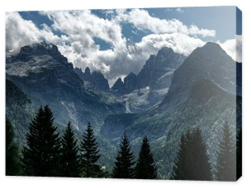 beautiful landscape with mountains and clouds in the dolomites