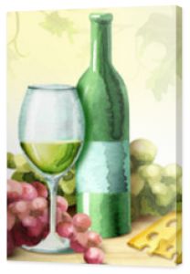 Panoramiczny obraz wina i winogron Może być używany do akwareli skinali w kuchni