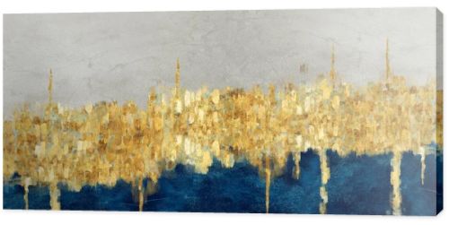 3d minimalist drawing art, wallpaper for wall decor. Resin geode functional, like watercolor geode painting, golden shape. light gray, and blue background