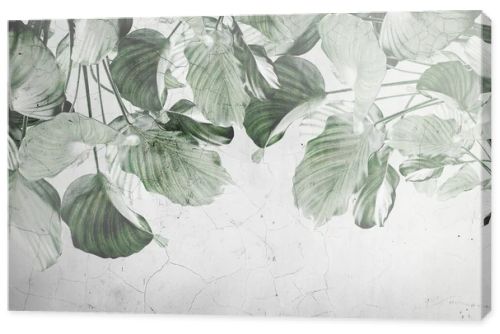 Tropical leaves and Trees Wallpaper design - 3D illustration