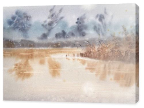 Landscape background. Trendy minimalist watercolor art illustrations. Original nature painting with acrylic paints. 