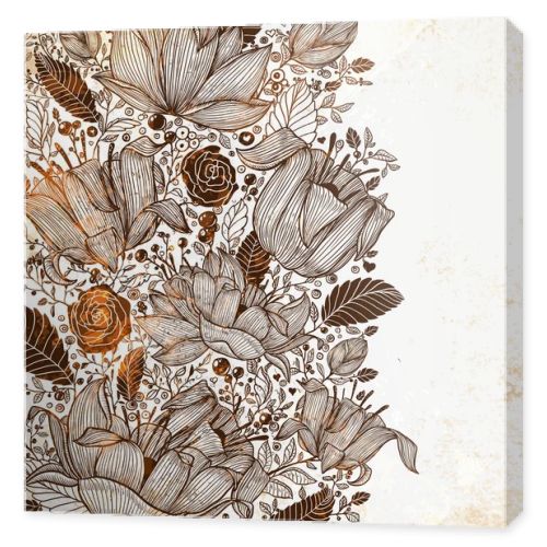 Stylish floral background, hand drawn retro flowers