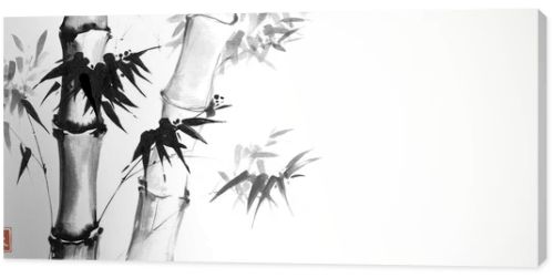 Background with bamboo. Vector illustration. Traditional Japanese painting. Hand-drawn with ink.