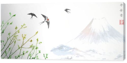 traditional Chinese style banner with swallows, vector illustration