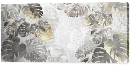 Monstera leaves gold with concrette background wallpaper