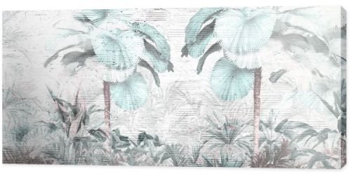 Tropical leaves and Trees Wallpaper design - 3D illustration