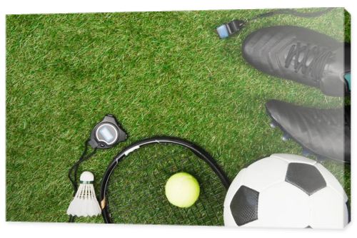 Sport equipment on grass 