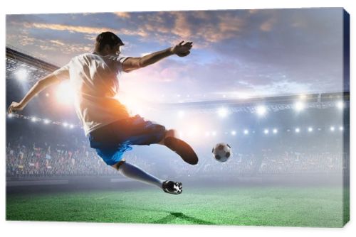 Soccer player on stadium in action. Mixed media