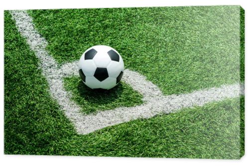 soccer Football on Corner kick line of ball and a soccer field , football field , background texture