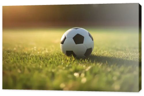 Soccer ball on grass field, sport concept.