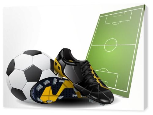 Vector illustration of soccer boots and ball. Football Background
