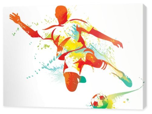 Soccer player kicks the ball. Vector illustration.