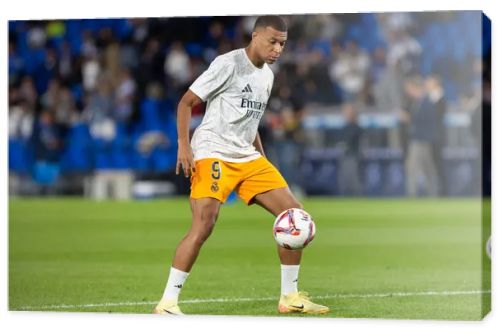 San Sebastian, Spain - September 14, 2024: League match between Real Sociedad and Real Madrid, played in San Sebastian. Kylian Mbappe with the ball. Real Madrid players.