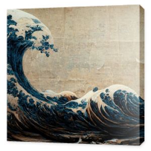 Great wave in ocean as Japanese style illustration wallpaper