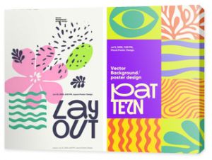 Vibrant poster set featuring creative typography and abstract elements. Includes retro-inspired graphics, minimalist layouts, and modern vector illustrations in a trendy style.