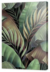 Tropical seamless pattern with beautiful palm, banana leaves. Hand-drawn vintage 3D illustration. Glamorous exotic abstract background design. Good for luxury wallpapers, cloth, fabric printing, goods