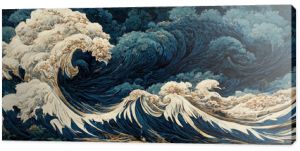 Japanese illustration of great ocean waves as wallpaper