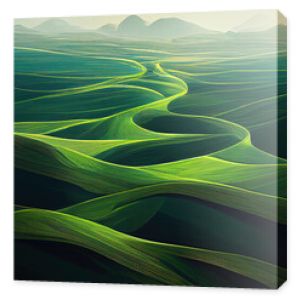 Abstract green landscape wallpaper background illustration design with hills and mountains