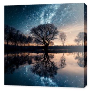 starry sky, with trees Silhouette in the horizon