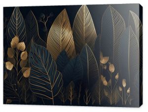 Luxury wallpaper design with Gold leaf and natural background. Leaves line arts design for fabric, prints and background texture, Vector illustration. Generative ai.