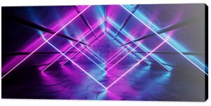 Sci Fi Futurystyczny Nowoczesny Elegancki Grunge W Kształcie Trójkąta Odblaskowy Betonowy Tunel Z Neonem Świecący Fioletowy Niebieski Wibrujący Taniec L