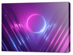 Renderowanie 3D różowy niebieski neon abstrakcyjne tło ze świecącym pierścieniem światło ultrafioletowe pokaz laserowy odbicie ściany okrągły kształt koła