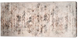  tropical plants with bamboo leaves on a textured rubbed background by kayami photo wallpaper in the interior