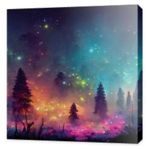 Fantasy landscape, magical night, fairy tale forest. Digital art, ai artwork, background or wallpaper