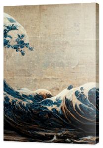 Great wave in ocean as Japanese style illustration wallpaper