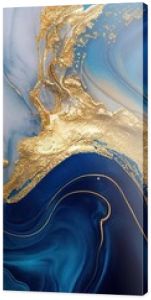 Abstract blue marble texture with gold splashes, blue luxury background