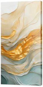 Gold and teal blue abstract waves luxury background. Golden colors texture wavy waves, three-dimensional curvy shiny metallic glowing backdrop for copy space text.