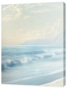 Serene coastal scene with soft, muted colors and gentle waves, creating a tranquil setting for silent reflection and reverie.