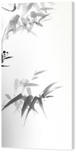Drzewa bambusowe na białym tle Tradycyjny japoński tusz do malowania sumień Hieroglify, wieczność, wolność, przejrzystość