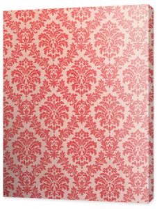 Red wallpaper vintage flock with red damask design on a white background retro vintage style