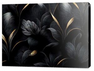 Black luxury cloth, silk satin velvet, with floral shapes, gold threads, luxurious wallpaper, elegant abstract design