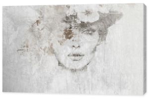 Spetcacular woman with hat. Illustration for mural, wallpaper, poster, decoration.