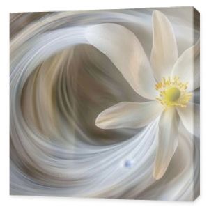 Abstract Floral Composition, White Flower on Soft Swirl Grayish Background, Minimalist Design