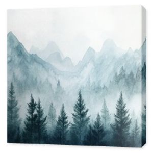 Watercolor of landscape forest misty mountains horizon and fog and hills,pine tree fir tree,Autumn forest background,drawn by hand,Autumn illustration design elements for landscape,wallpaper.