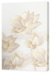 Luxury wallpaper design with Golden lotus and natural background. Lotus line arts design for wall arts, fabric, prints and background texture, Vector illustration.